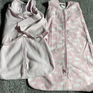 Halo light pink swaddle sleep sack (small) and regular sleep sack (size medium)